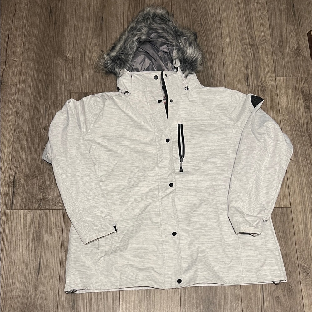 Avalanche Heather Gray Bomber Jacket with Fur Hood - Picture 1 of 10